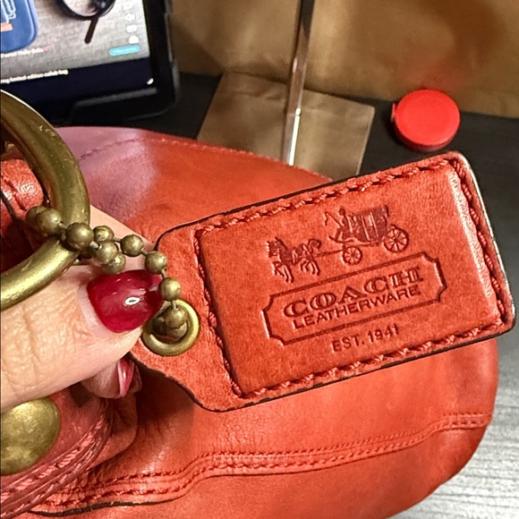 Coach Bleecker Tattersall Chili Orange Leather Hobo Bag - Picture 9 of 17